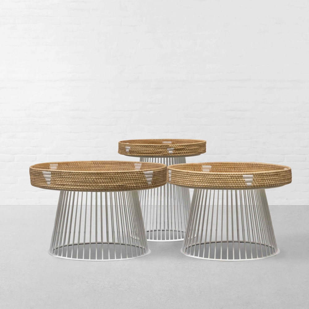 Toba Handwoven Coffee Table - Natural &amp; White (White  Base)