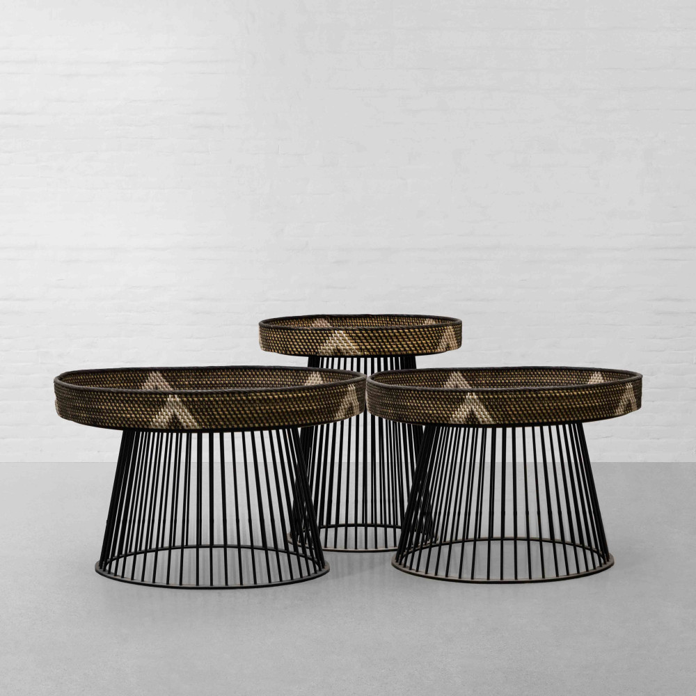 Malay Star Handwoven Coffee Table-Natural &amp; Brown (Black Base)