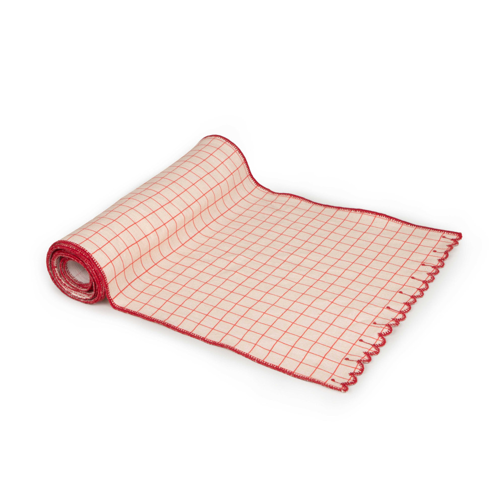 Crimson Checks &amp; Charm Embroidered Table Runner