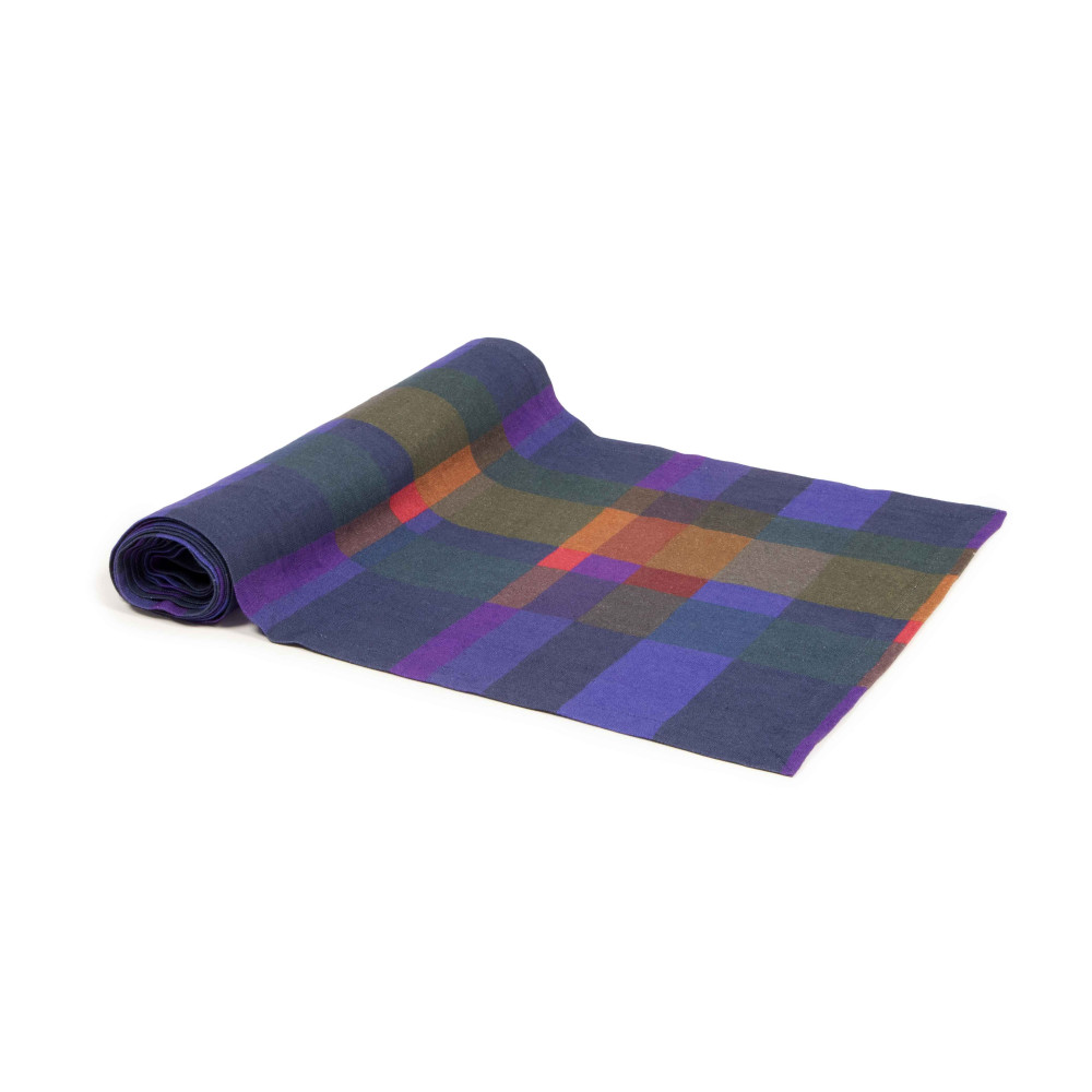 Row House Checks Table Runner - Indigo and Fuchsia
