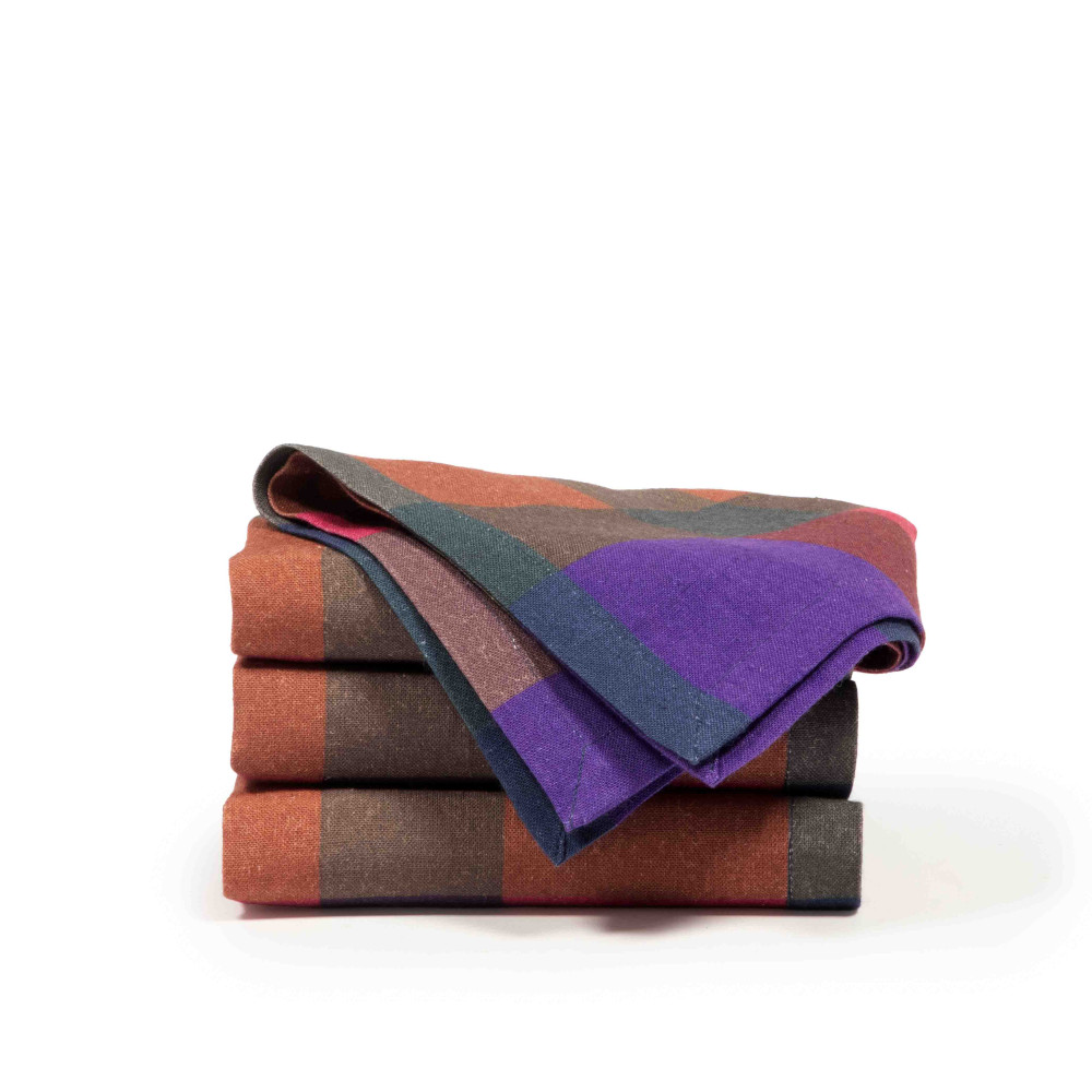 Row House Checks Table Napkin - Indigo and Fuchsia