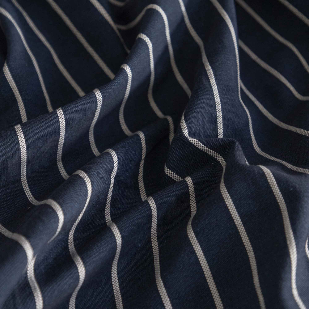 100% Cotton Indigo and White Stripe (Handwoven) Fabric