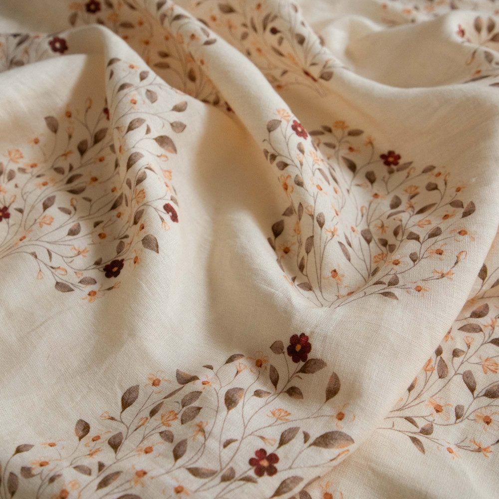 100% Linen Jasmine Bagh Fields Fabric (Horizontal Repeat)