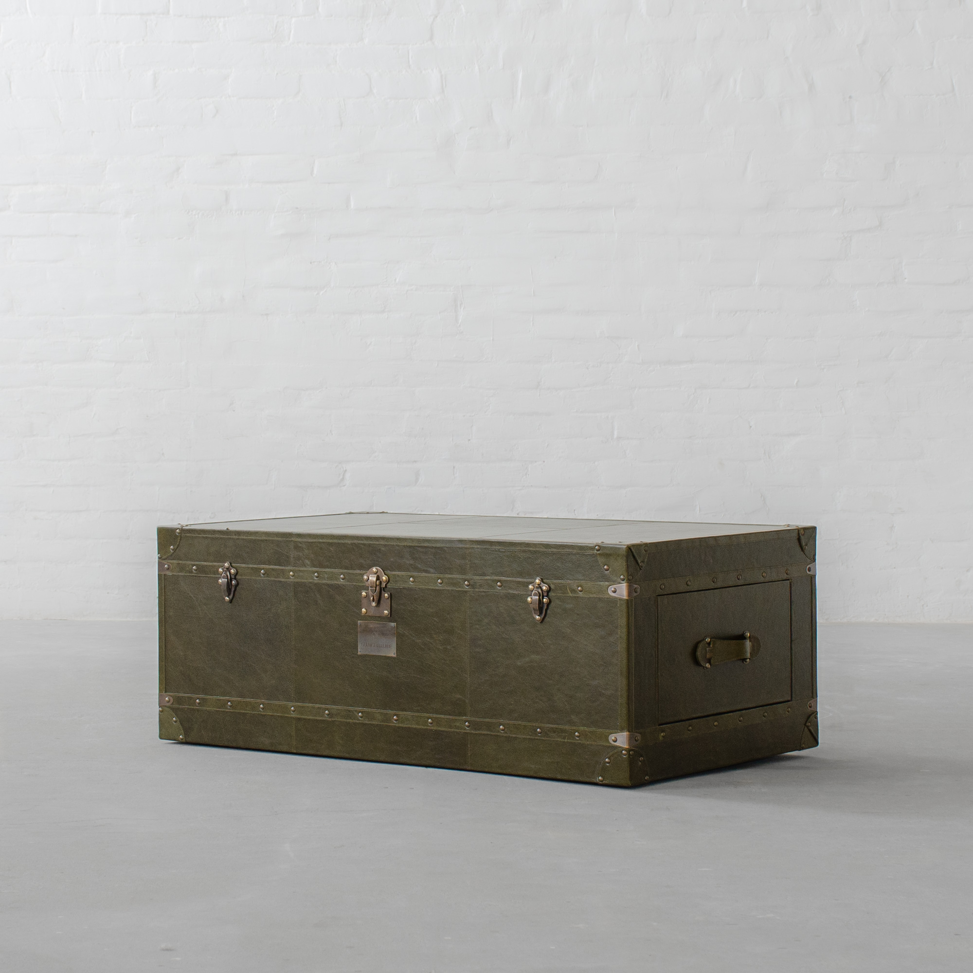 Jodhpur Leather Trunk Coffee Table, Trunk End Tables Leather