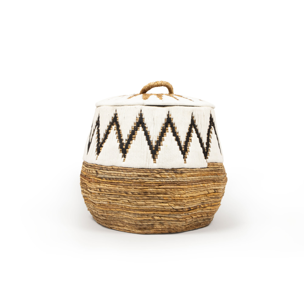 Angkor Handwoven Seagrass Basket - Natural &amp; White