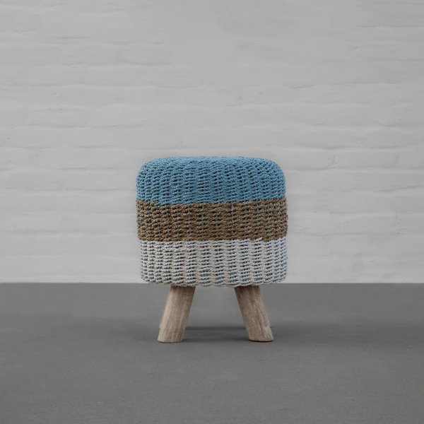 Langkawi Handwoven Ottoman - Aqua Natural White