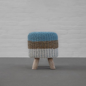Langkawi Handwoven Ottoman - Aqua Natural White