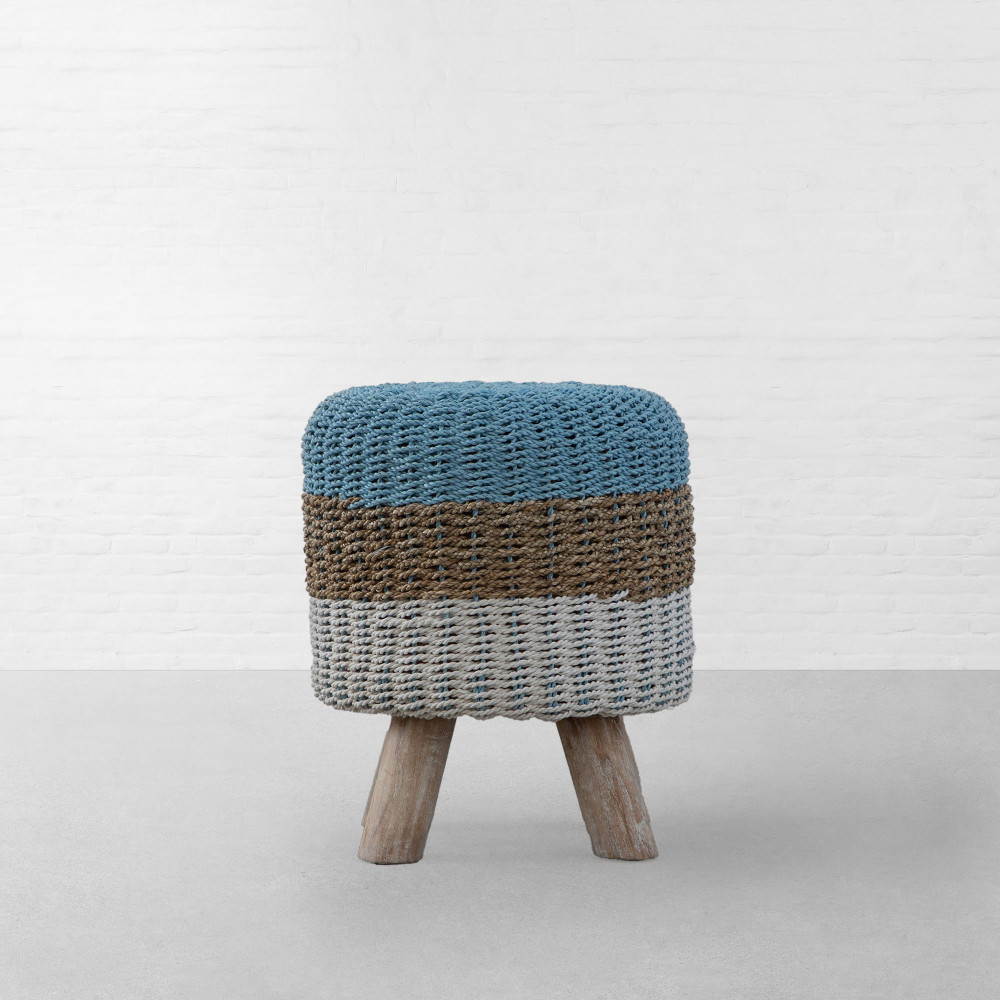 Langkawi Handwoven Ottoman - Aqua Natural White