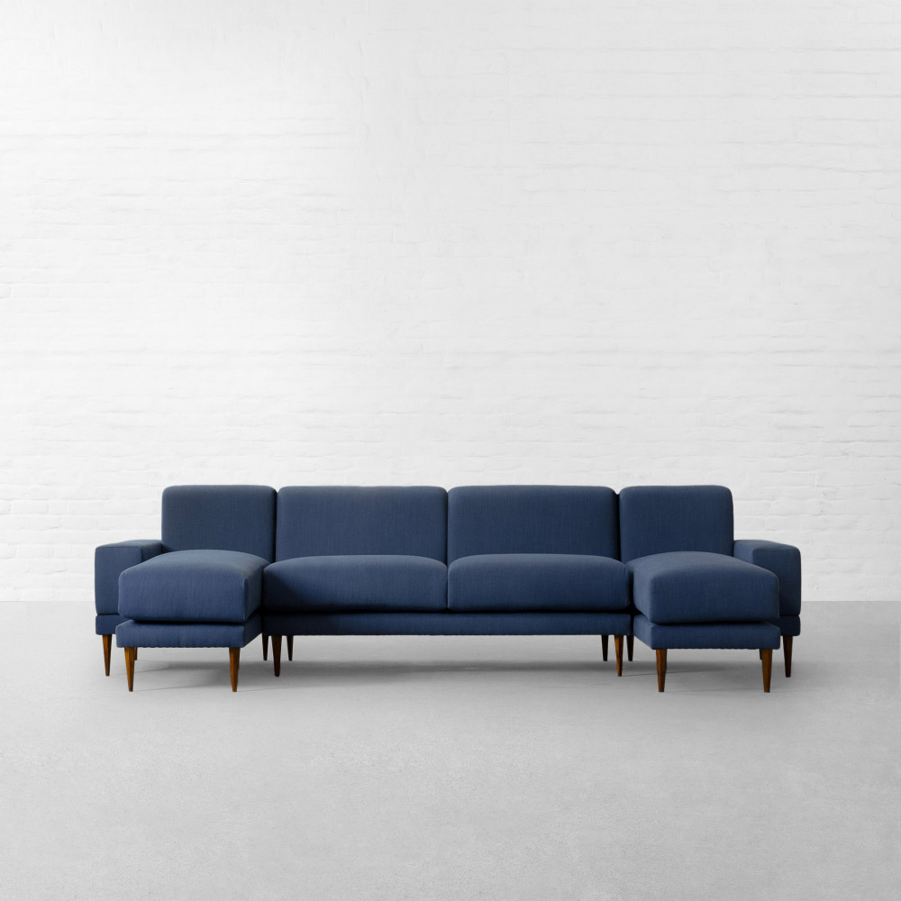 Munich Fabric U-shaped Sectional Sofa With Double Chaise