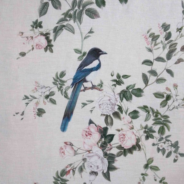 100% Linen The Magpies Brunch Time Peach Fabric Swatch