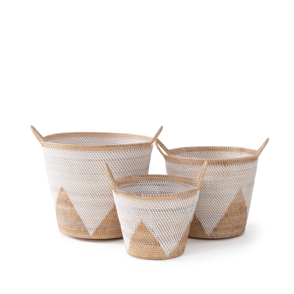 Malay Handwoven Basket with Side Swing Handle-(Natural+White)