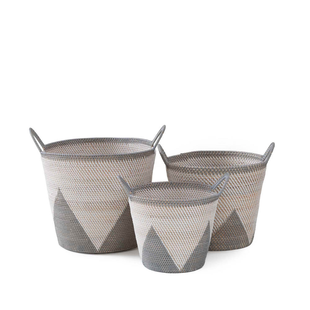 Malay Handwoven Basket With Side Swing Handle-(Grey+White)