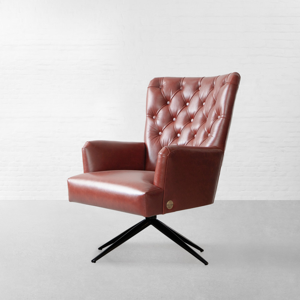 Melbourne Tufted Leather Revolving Armchair