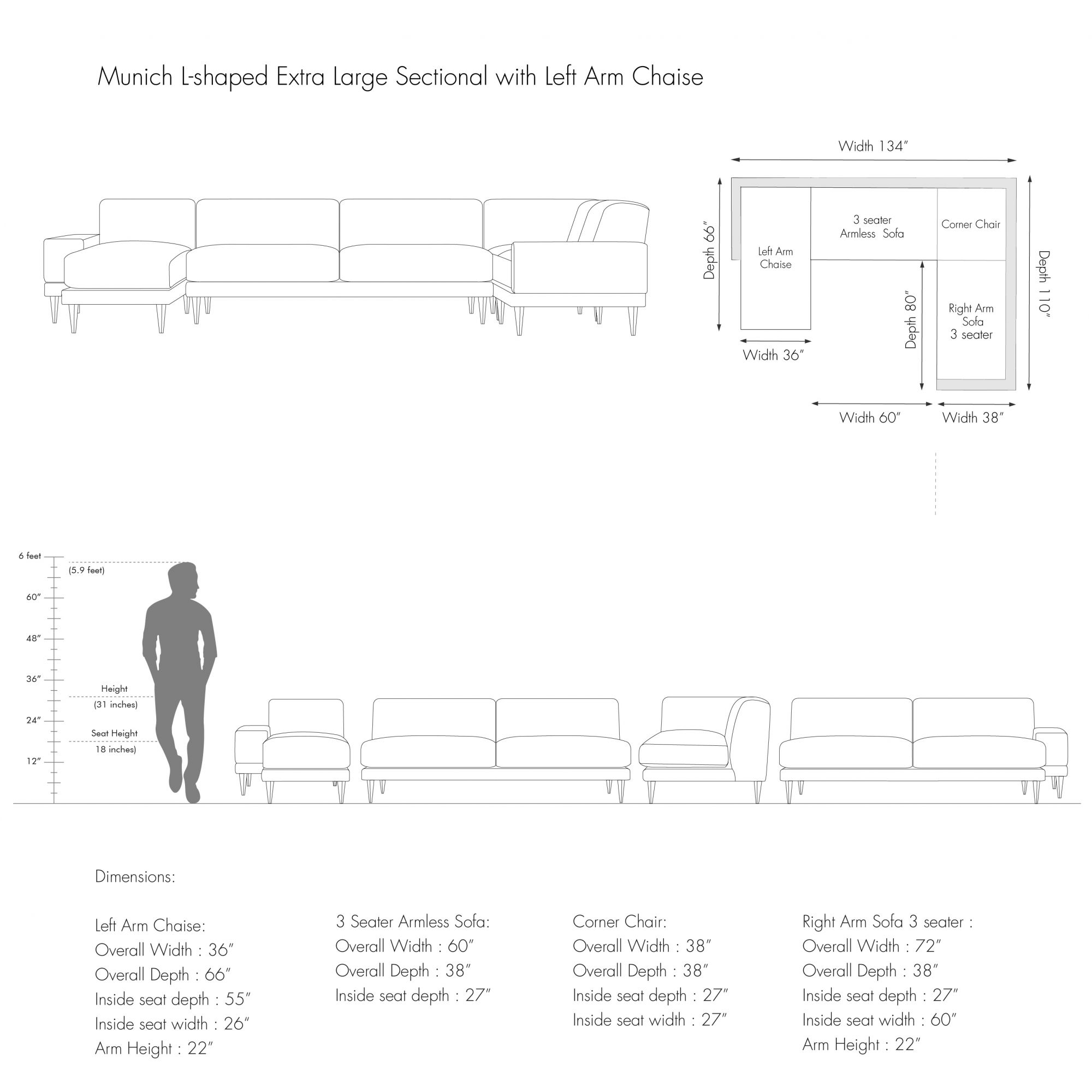 L-shaped Extra Large Sectional with Chaise - Munich
