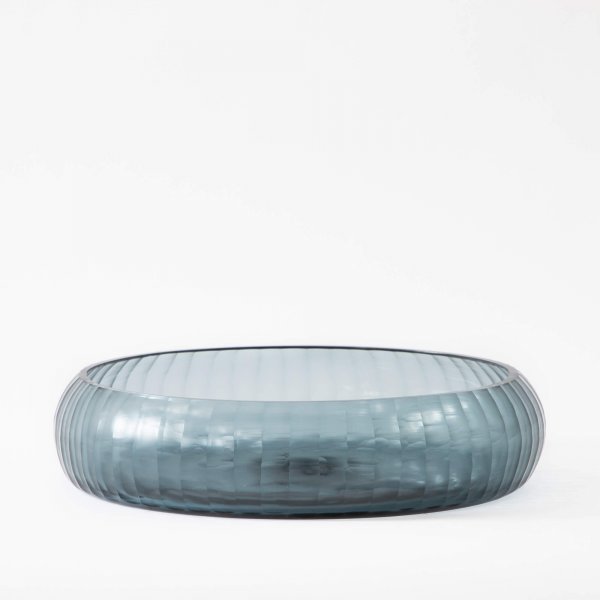 Murano Stripes Curved Glass Bowl Teal