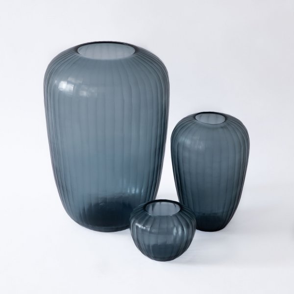 Murano Stripes Curved Glass Vase Teal