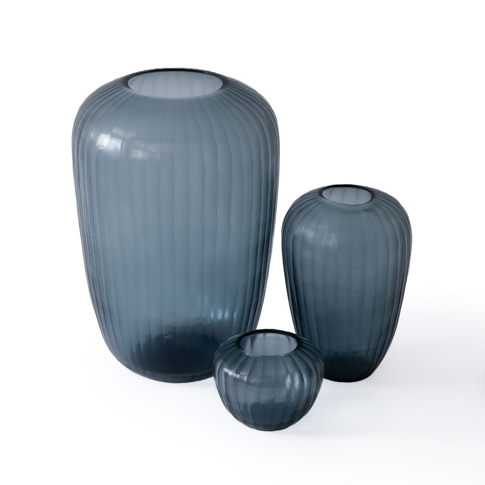 Murano Stripes Curved Glass Vase-Teal
