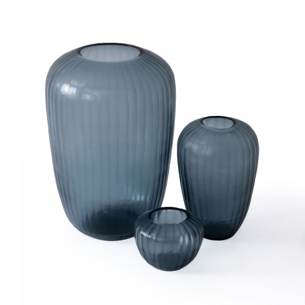 Murano Stripes Curved Glass Vase-Teal