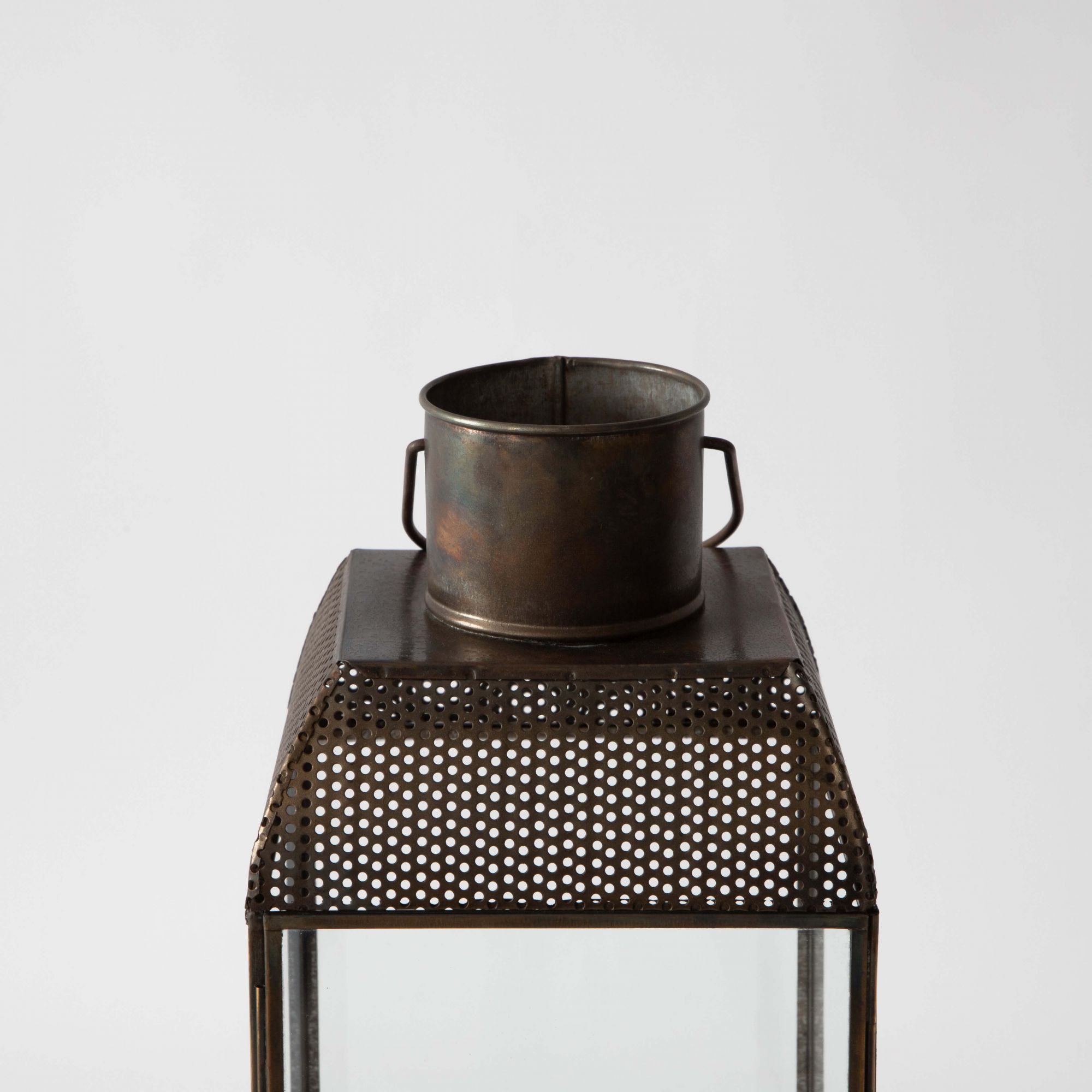 Norman Mesh Lantern Glass Candle Holder - Aged Antique Finish