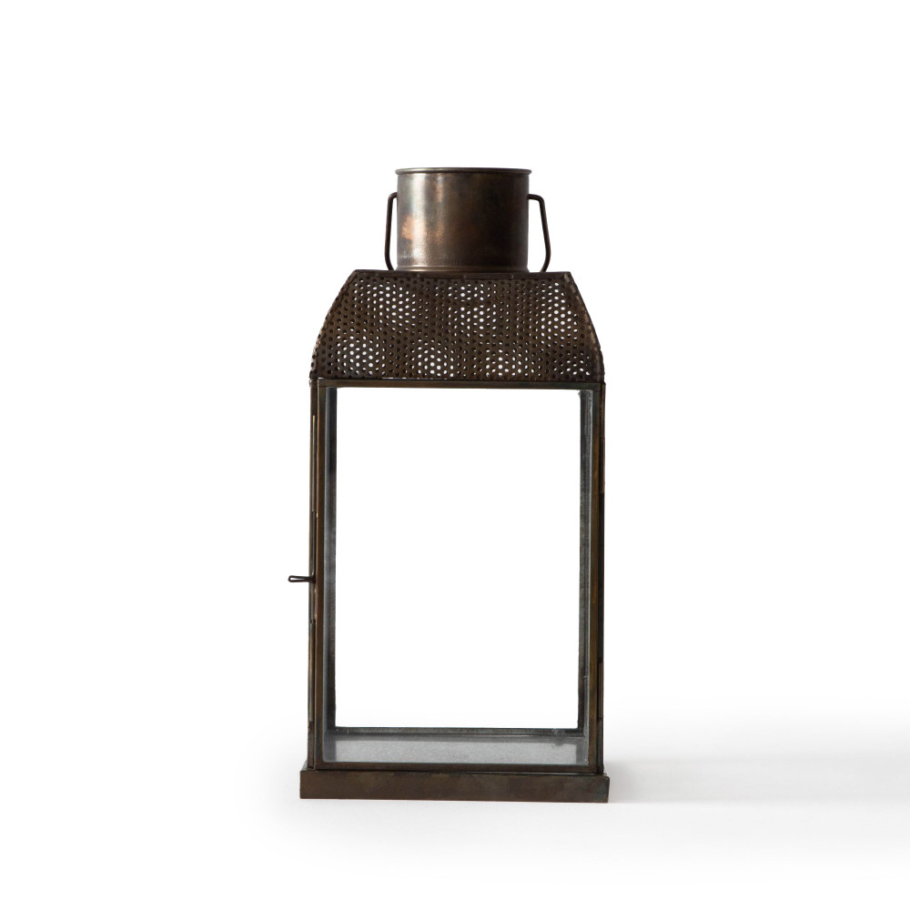 Norman Mesh Lantern Glass Candle Holder - Aged Antique Finish