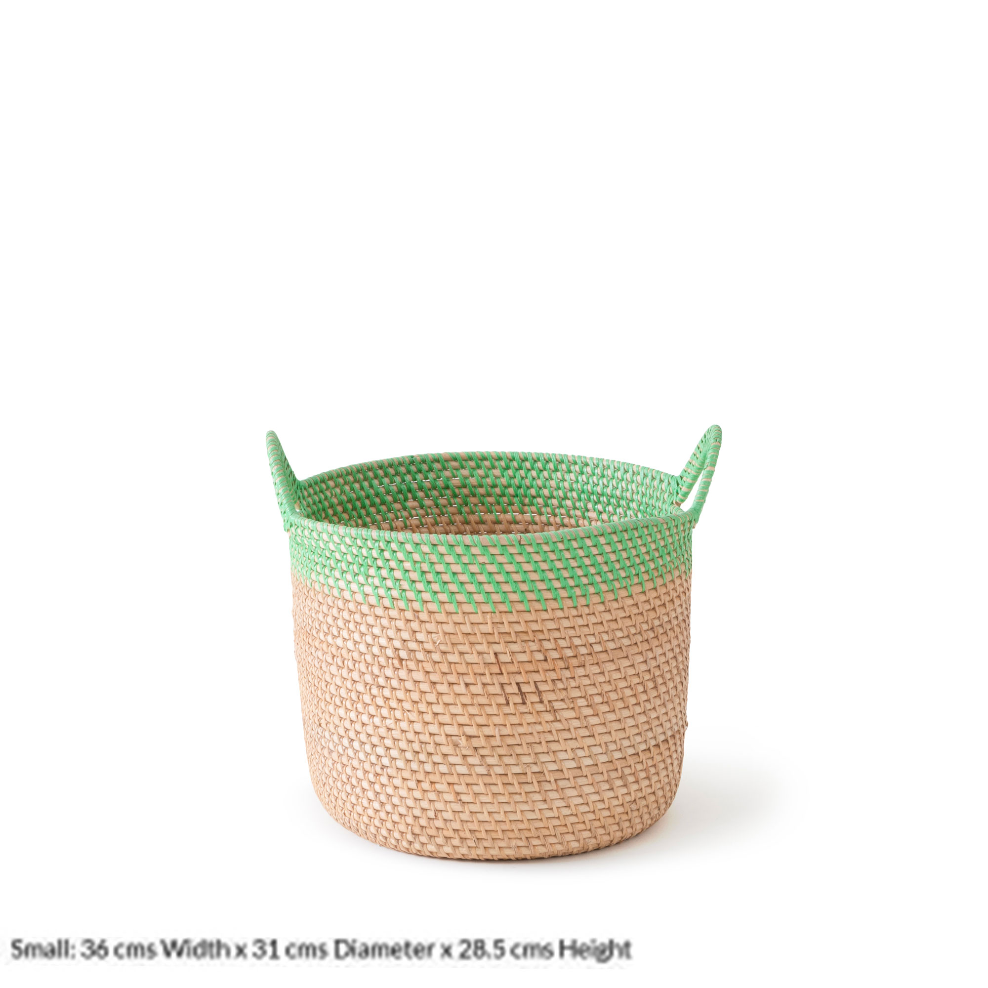 PERU RATTAN BASKET-(NATURAL+LEAFY GREEN)