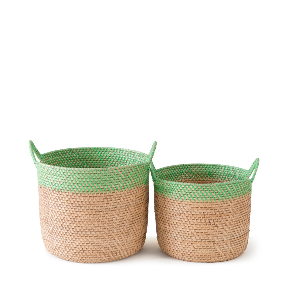 Peru Rattan Basket-(Natural+Leafy Green)