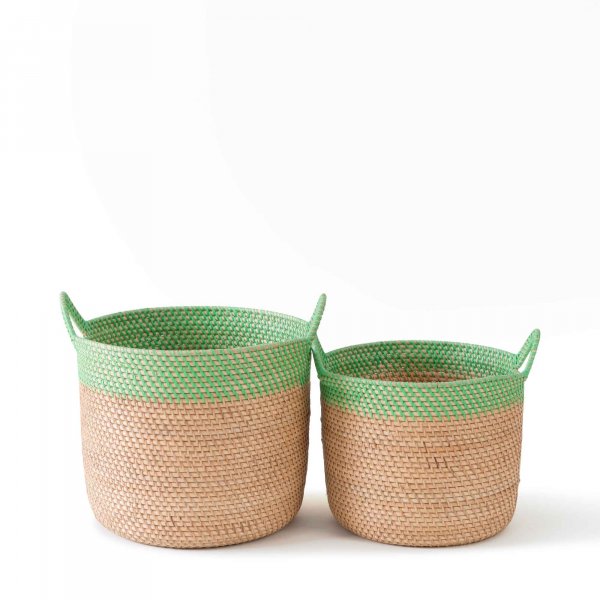 Peru Rattan Basket - Natural and Leafy Green Finish