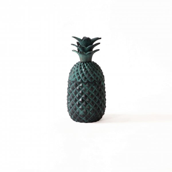 Retro Pineapple Metal Decor Piece with storage - Green Patina
