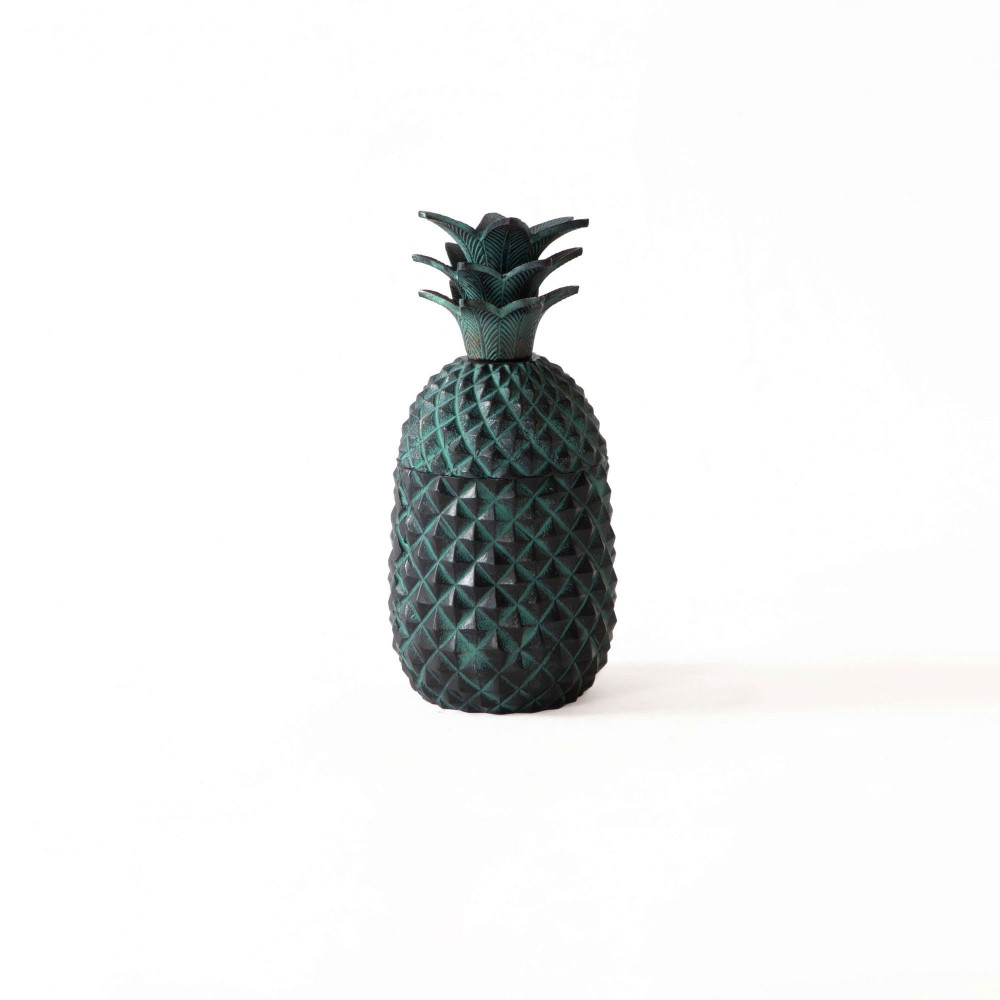 Retro Pineapple Metal Decor Piece with storage - Green Patina