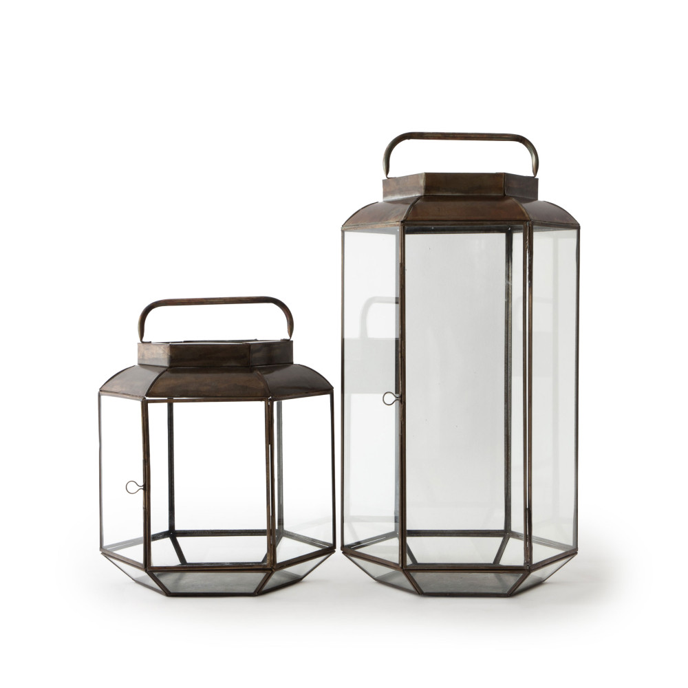 Potter Lantern Glass Candle Holder - Aged Antique Finish