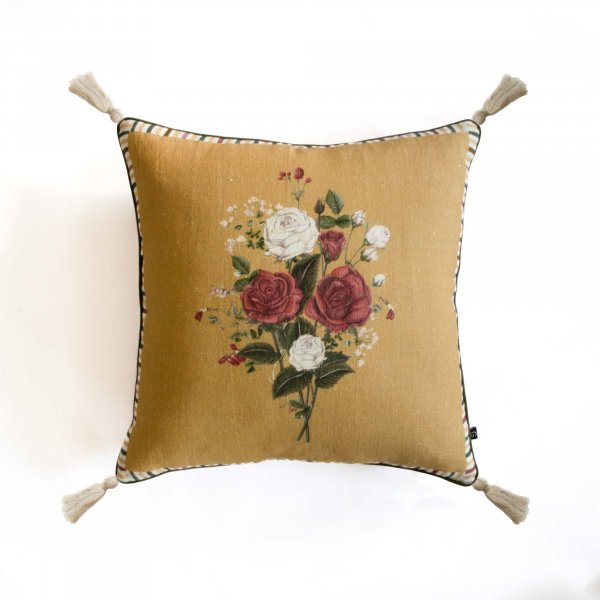 Queen Mary’s Bunch of Roses - Ochre Cushion Cover