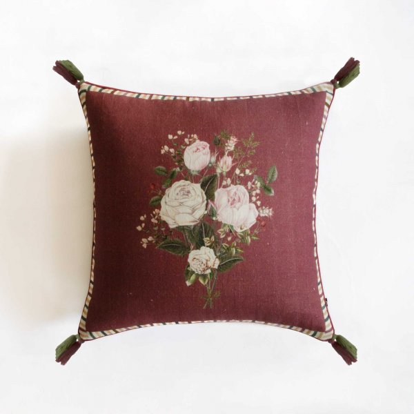 Queen Mary’s Bunch of Roses - Ruby Red Cushion Cover