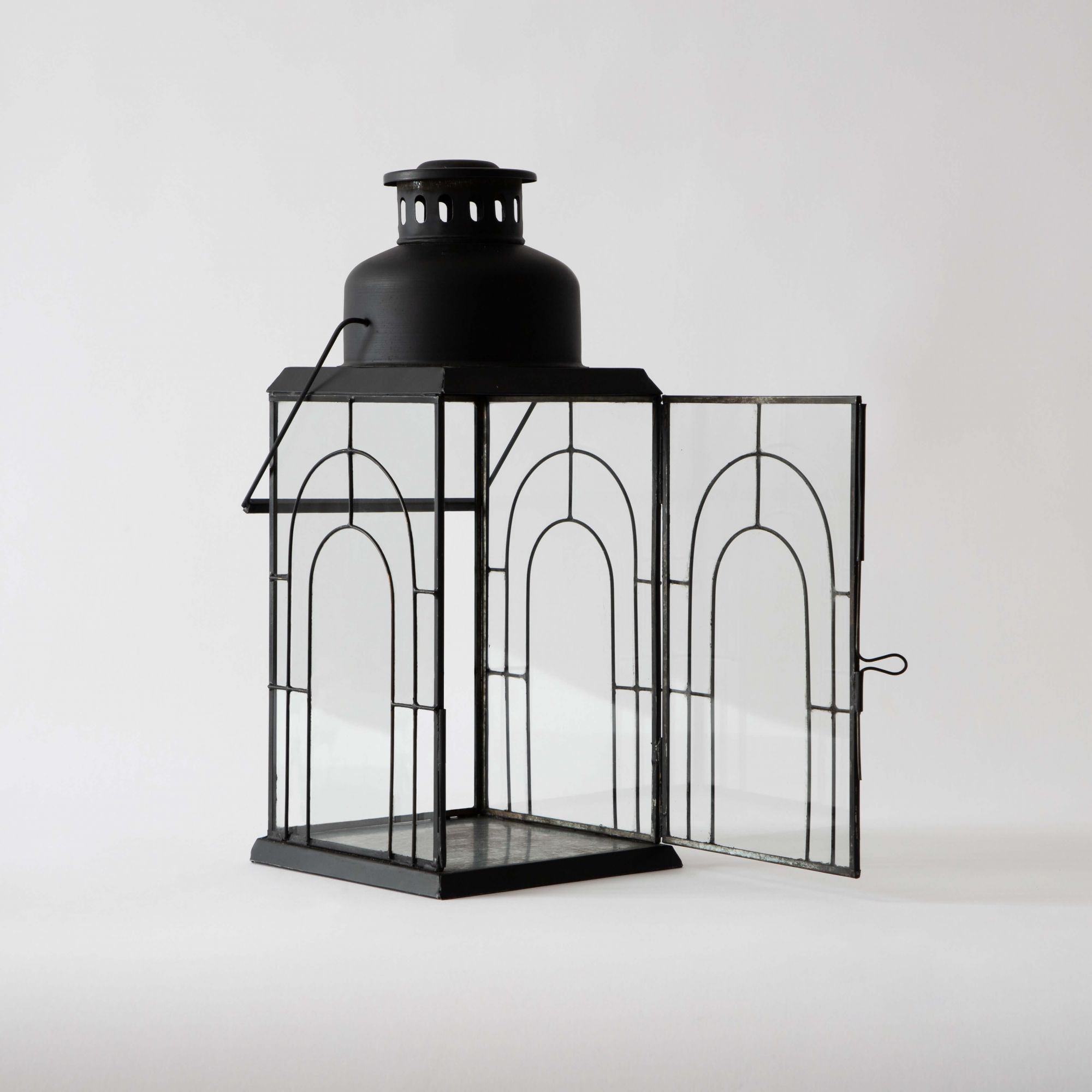 Railways Lantern Glass Candle Holder - Burnt Antique Finish