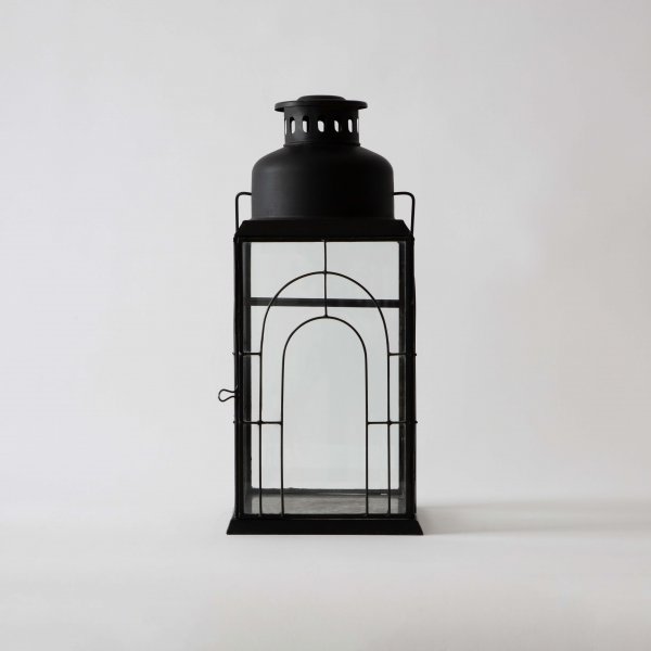 Railways Lantern Glass Candle Holder - Burnt Antique Finish