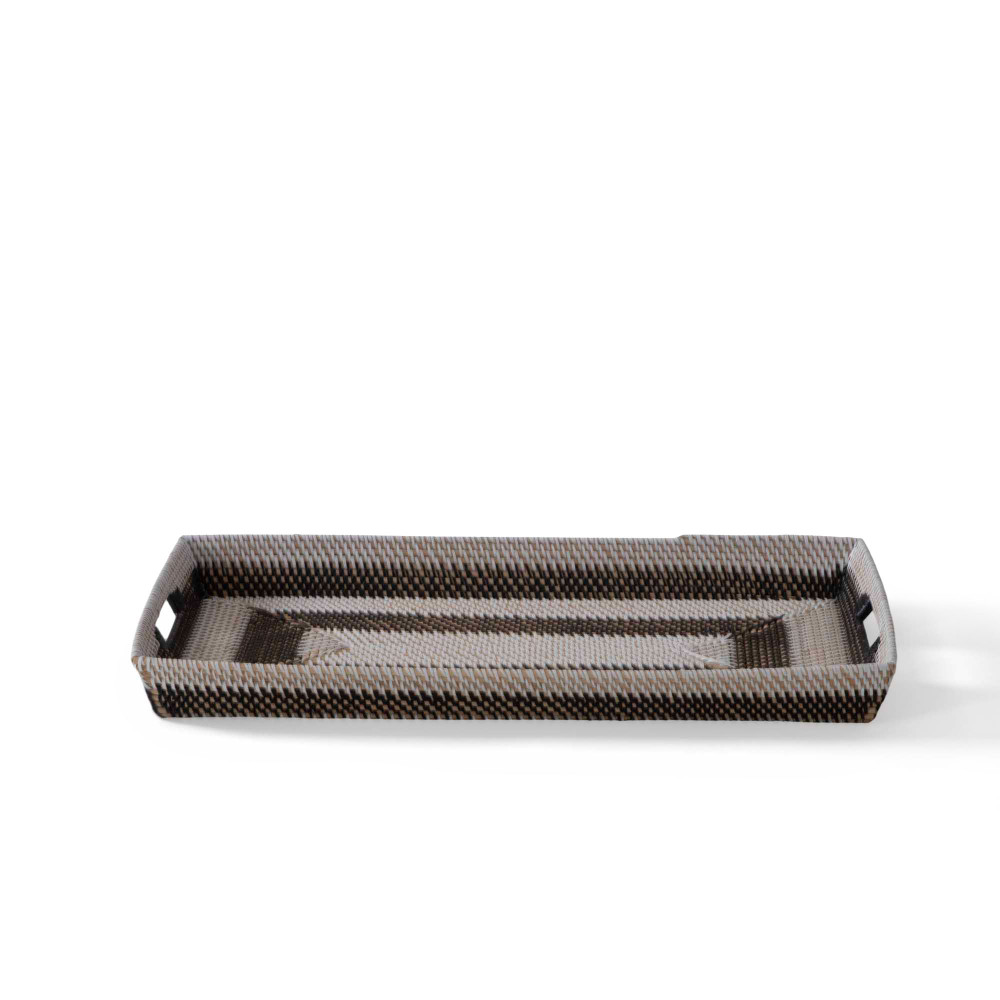 White Island Rectangular Rattan Serving Tray - Charcoal &amp; White Finish
