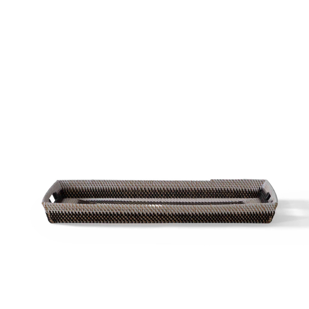 White Island Rectangular Rattan Serving Tray - Charcoal &amp; White Finish