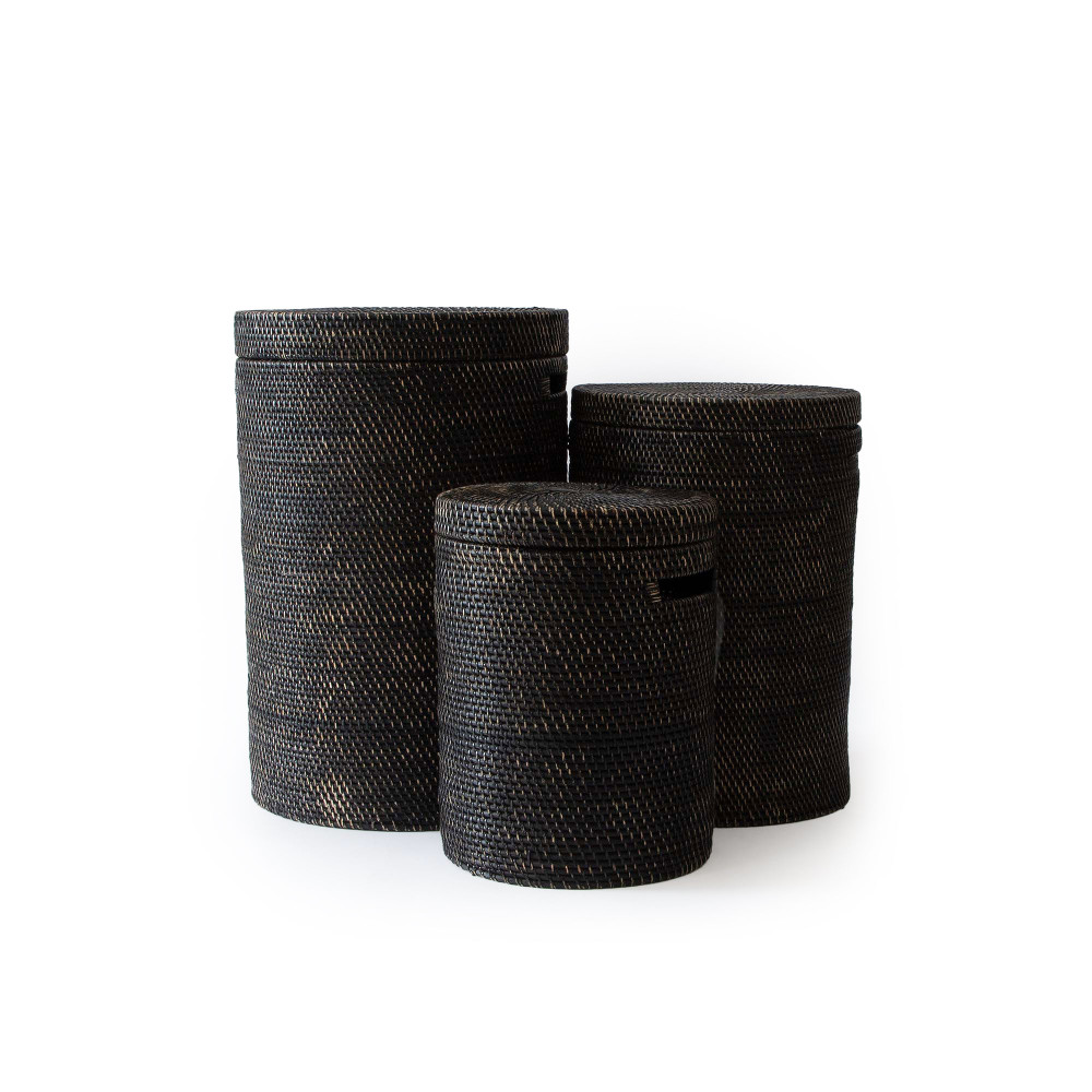 Rice Fields Rattan Laundry Basket-Black