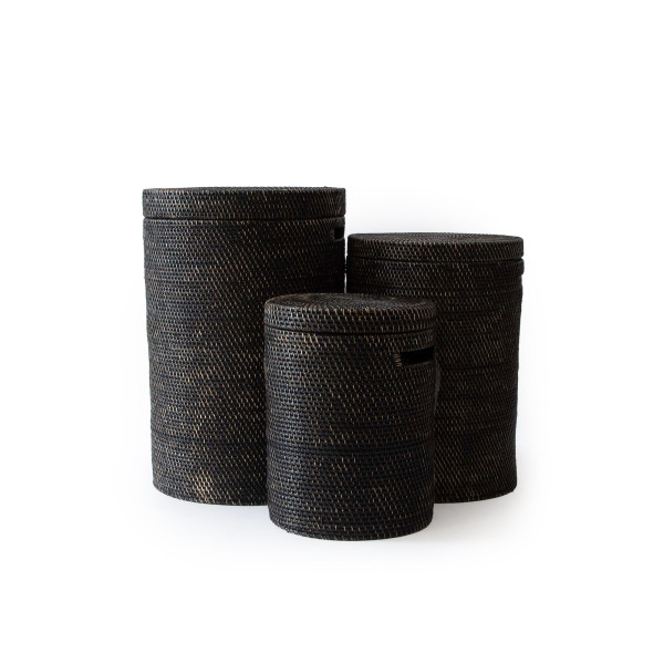 Rice Fields Rattan Laundry Basket-Black