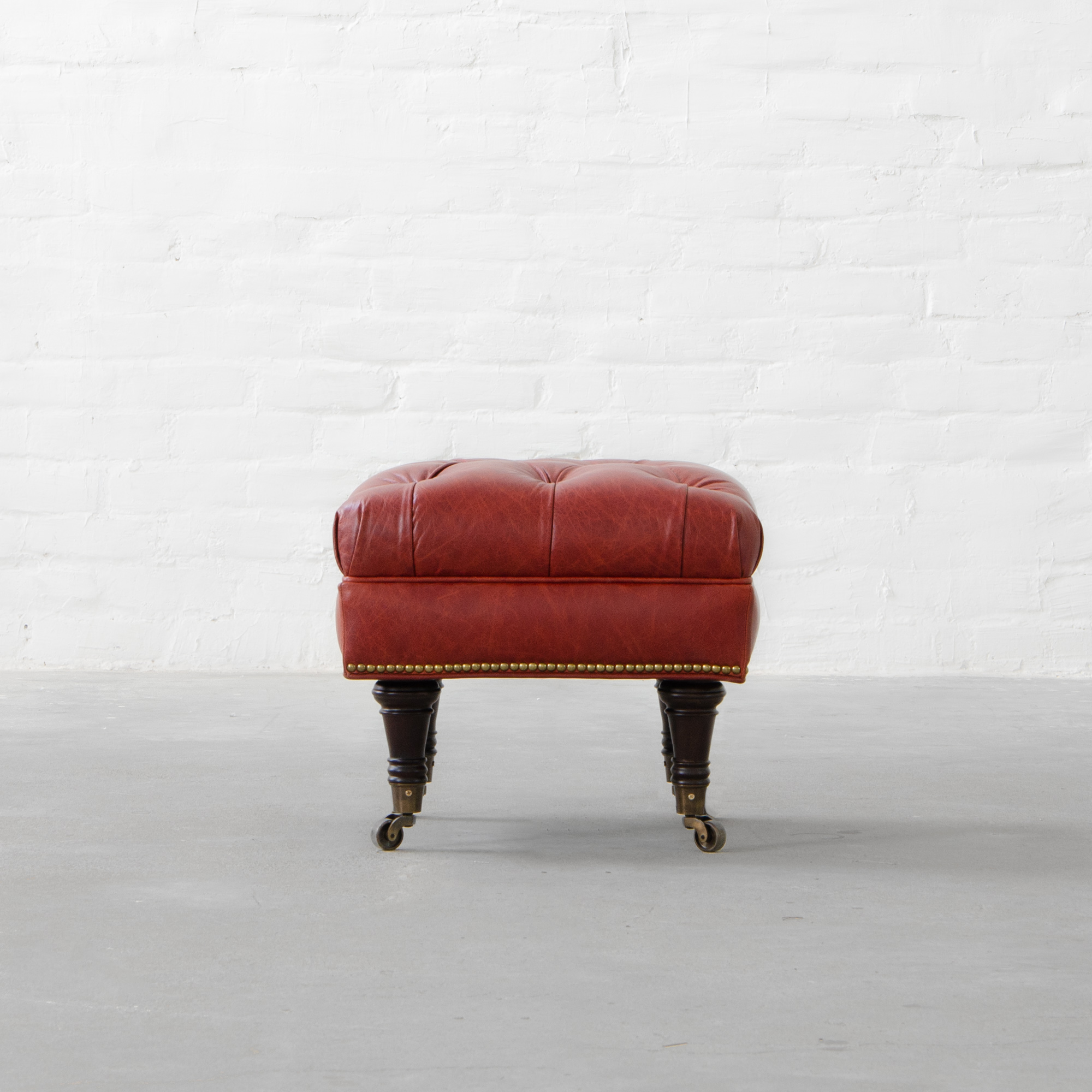 Ryan Upholstered Leather Ottoman, Red Leather Ottoman