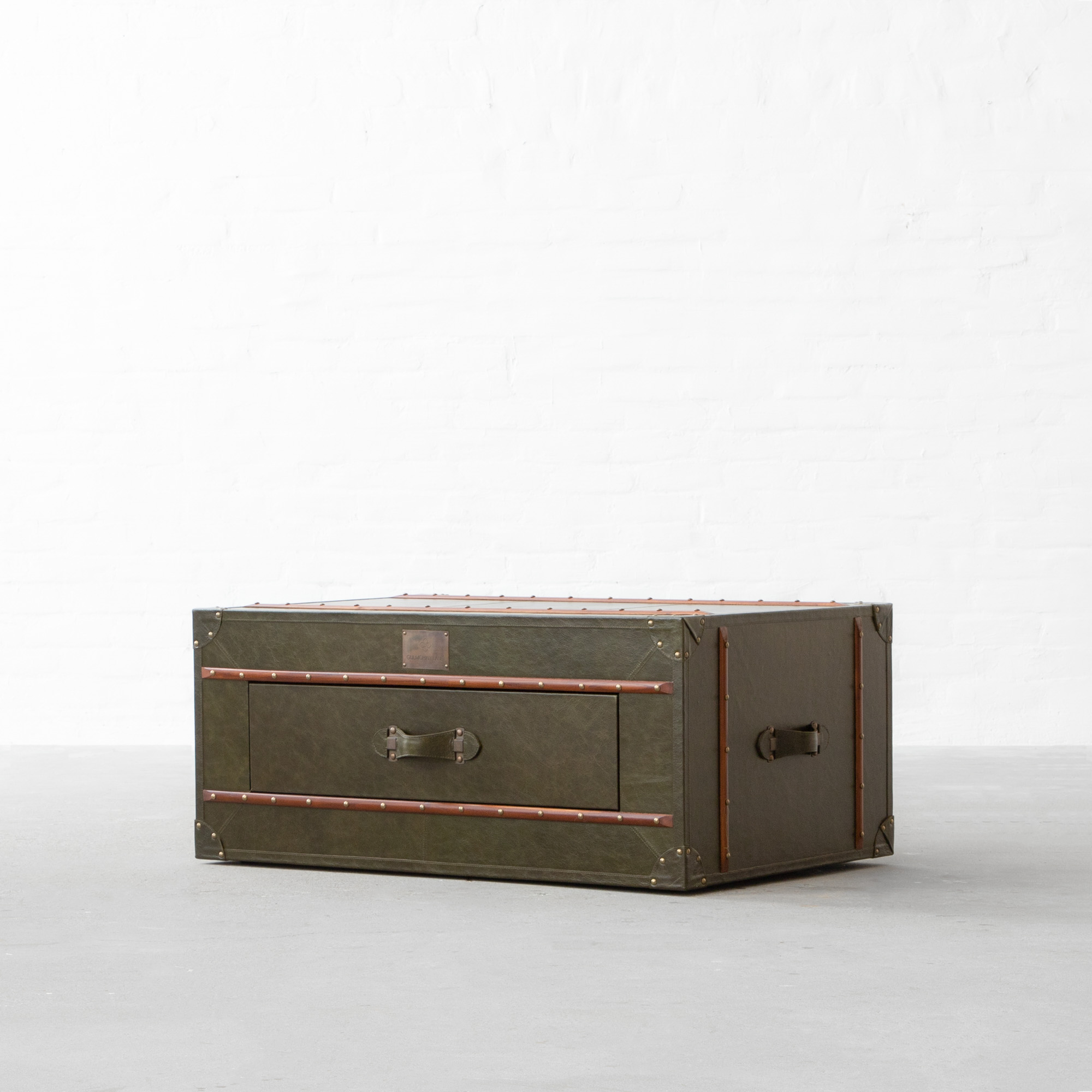 Samode Leather Trunk Coffee Table, Leather Trunk Side Table