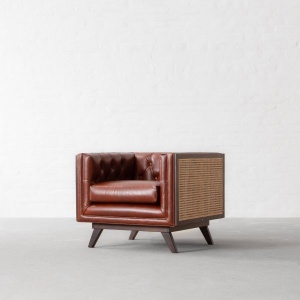 Bombay Rattan Leather Armchair