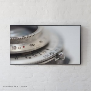 A vintage film camera lens detailed view
