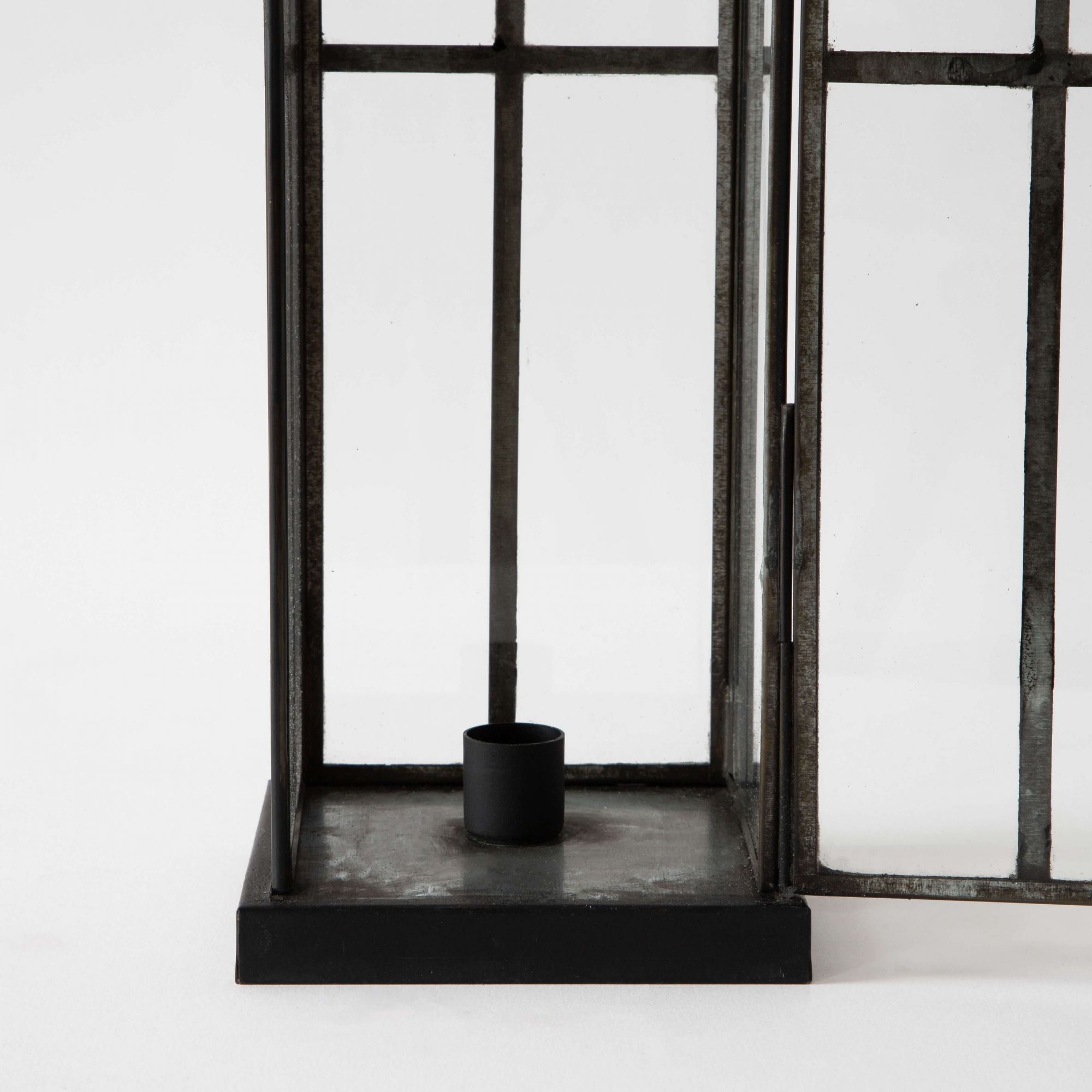 Windowpane Lantern Glass Candle Holder - Burnt Antique Finish