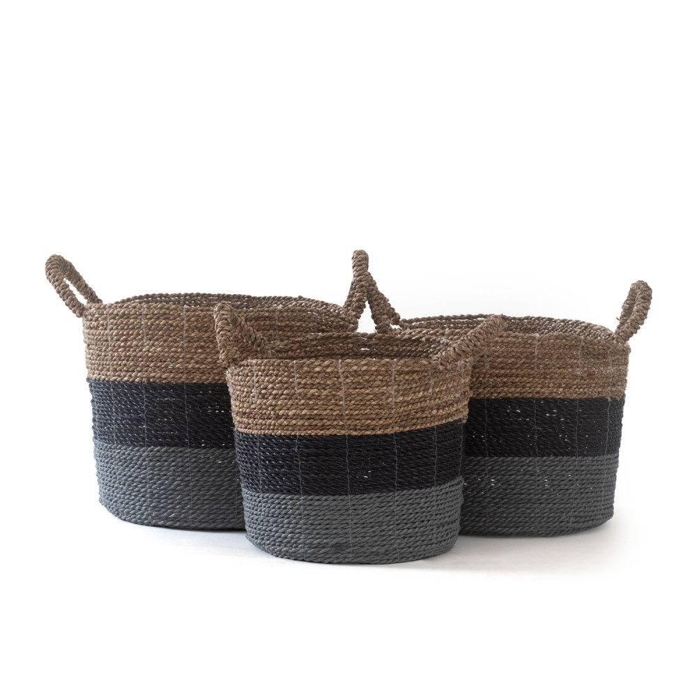 Alor Seagrass Handwoven Basket-(Natural+Charcoal Black+Grey)